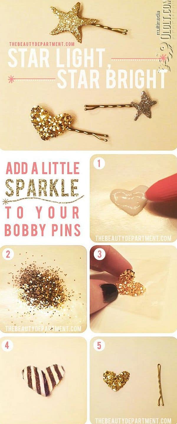 Sparkly star and heart bobby pins DIY