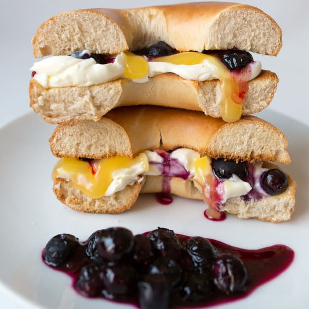 Blueberry lemon cheesecake bagel sandwich