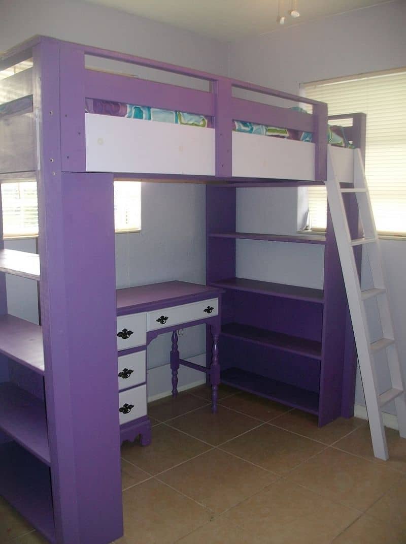 Homemade purple loft bed