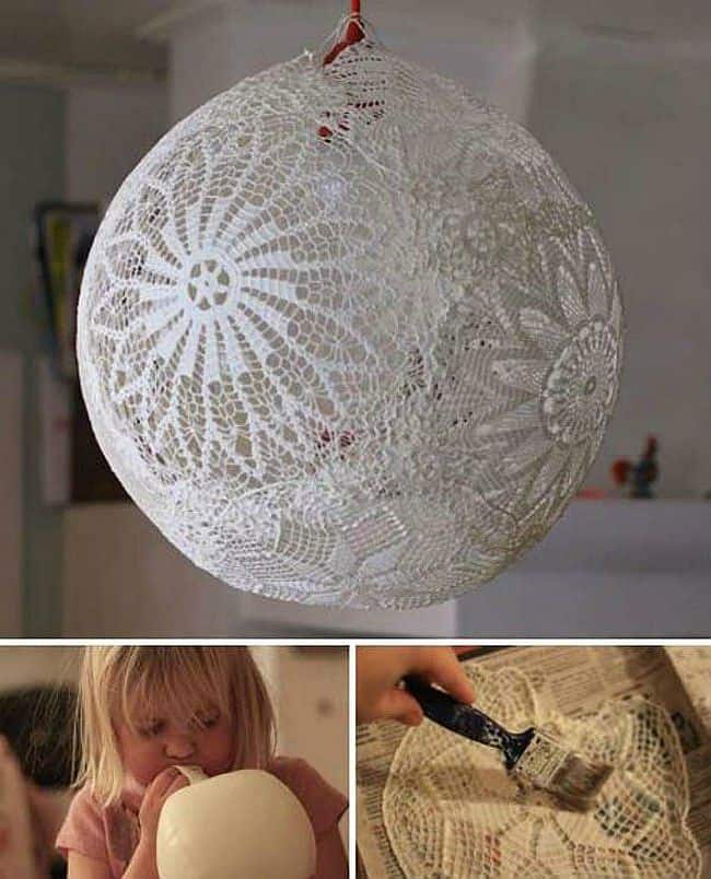 Lace doily hanging lamp