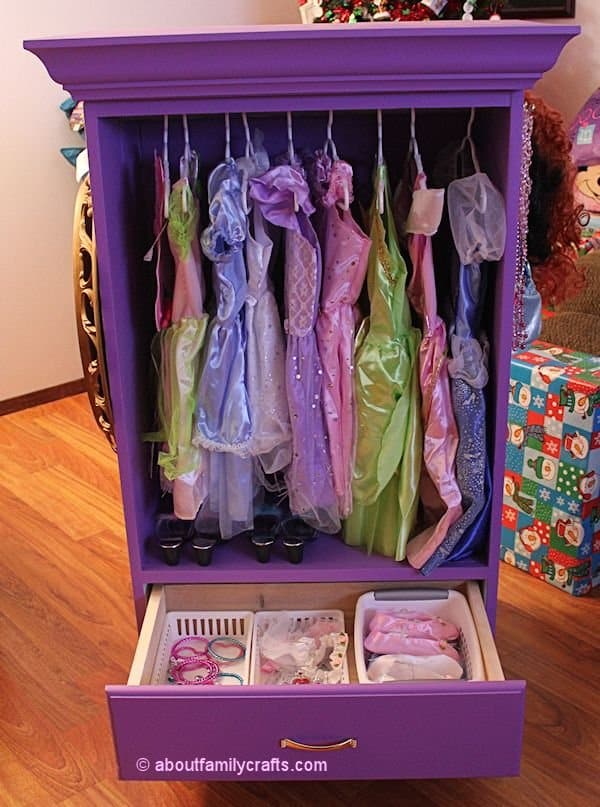 Purple children's dress-up armoire