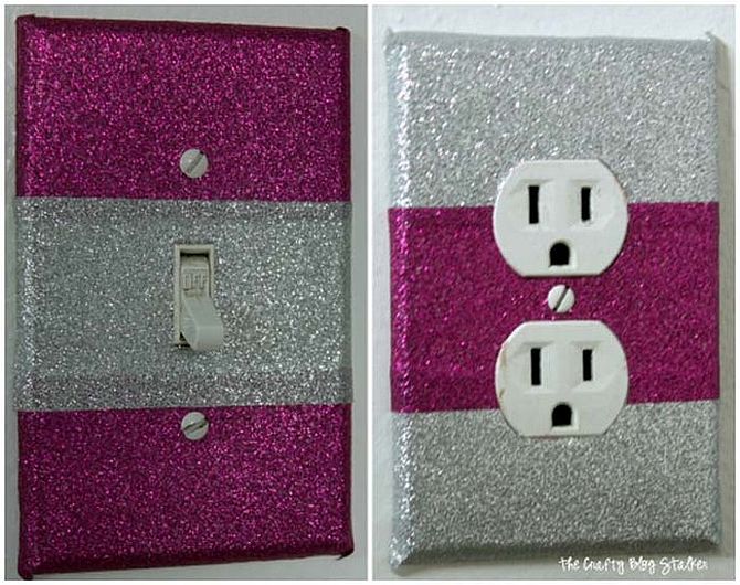 Purple glitter duct tape light switch covers