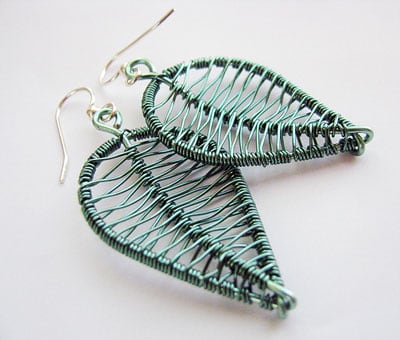 Wire birch leaf earrings