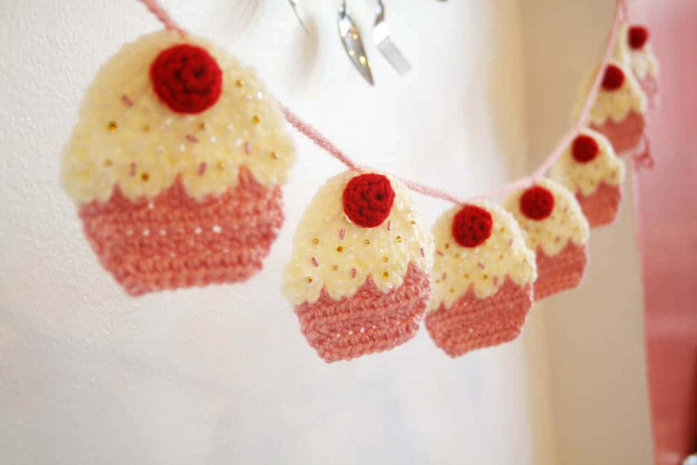 Crocheted cupcake garland