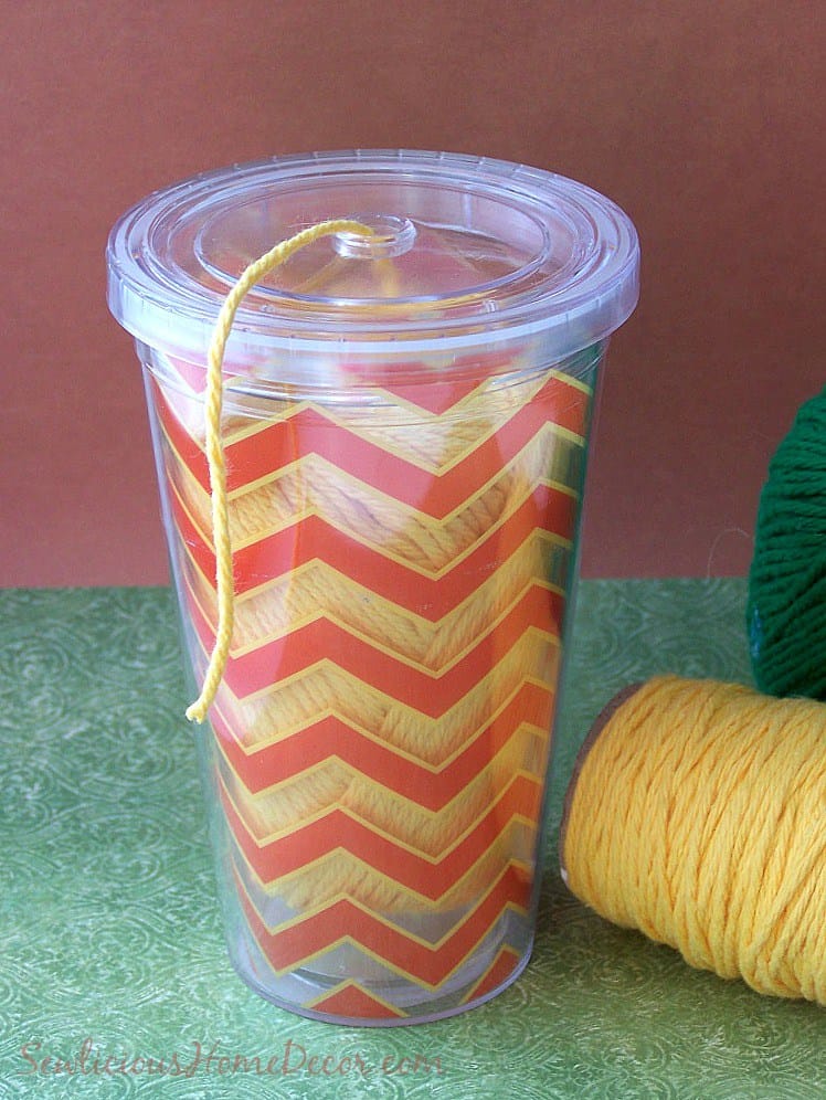 Dollar store drinking cup yarn feeder