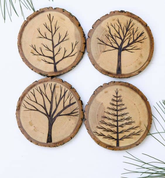 Etched tree coasters