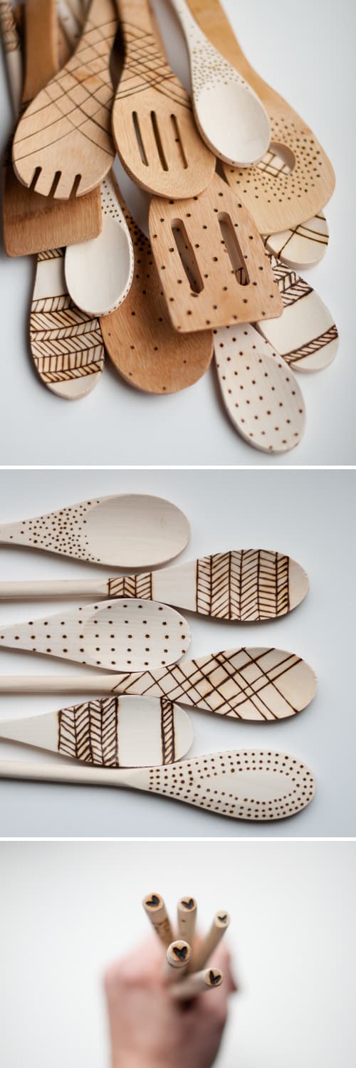 Etched wooden spoons