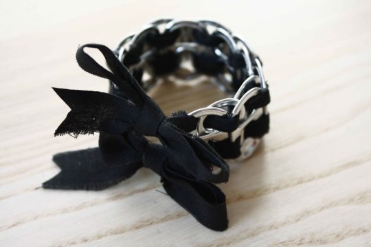 Pop tab and ribbon cuff bracelet