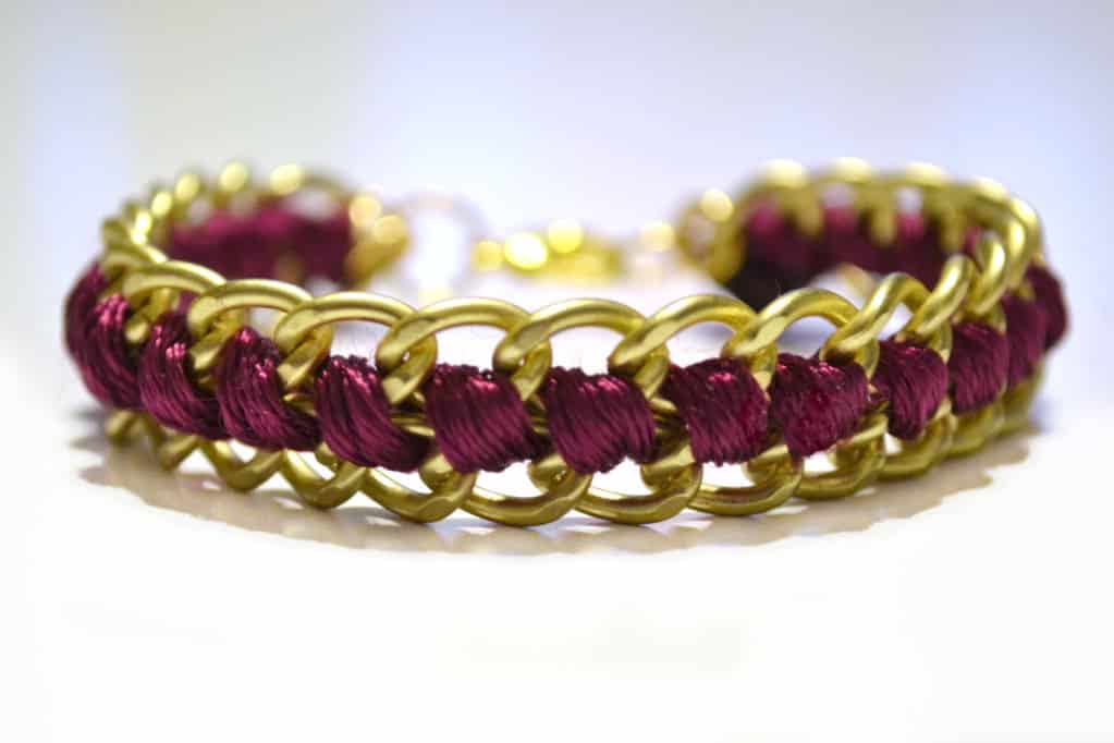 Silk string wrapped chain bracelet