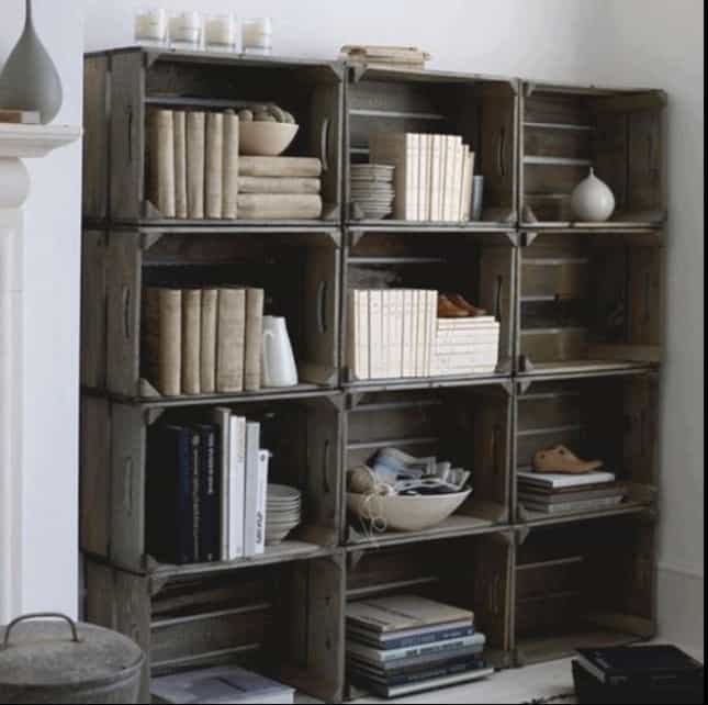 Stacked crate book shelf