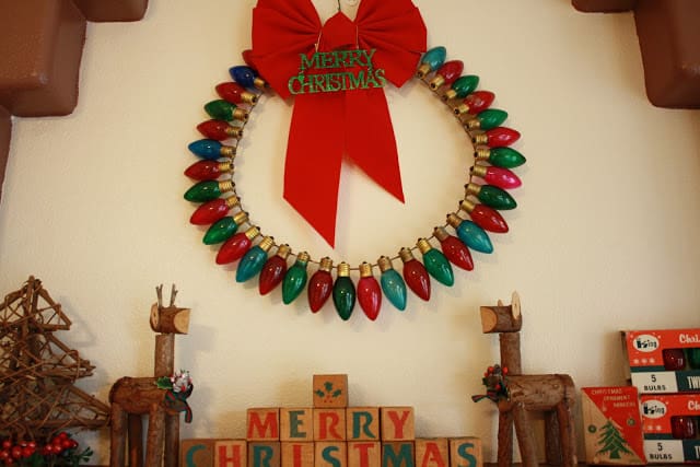 Recycled light bulb christmas wreath