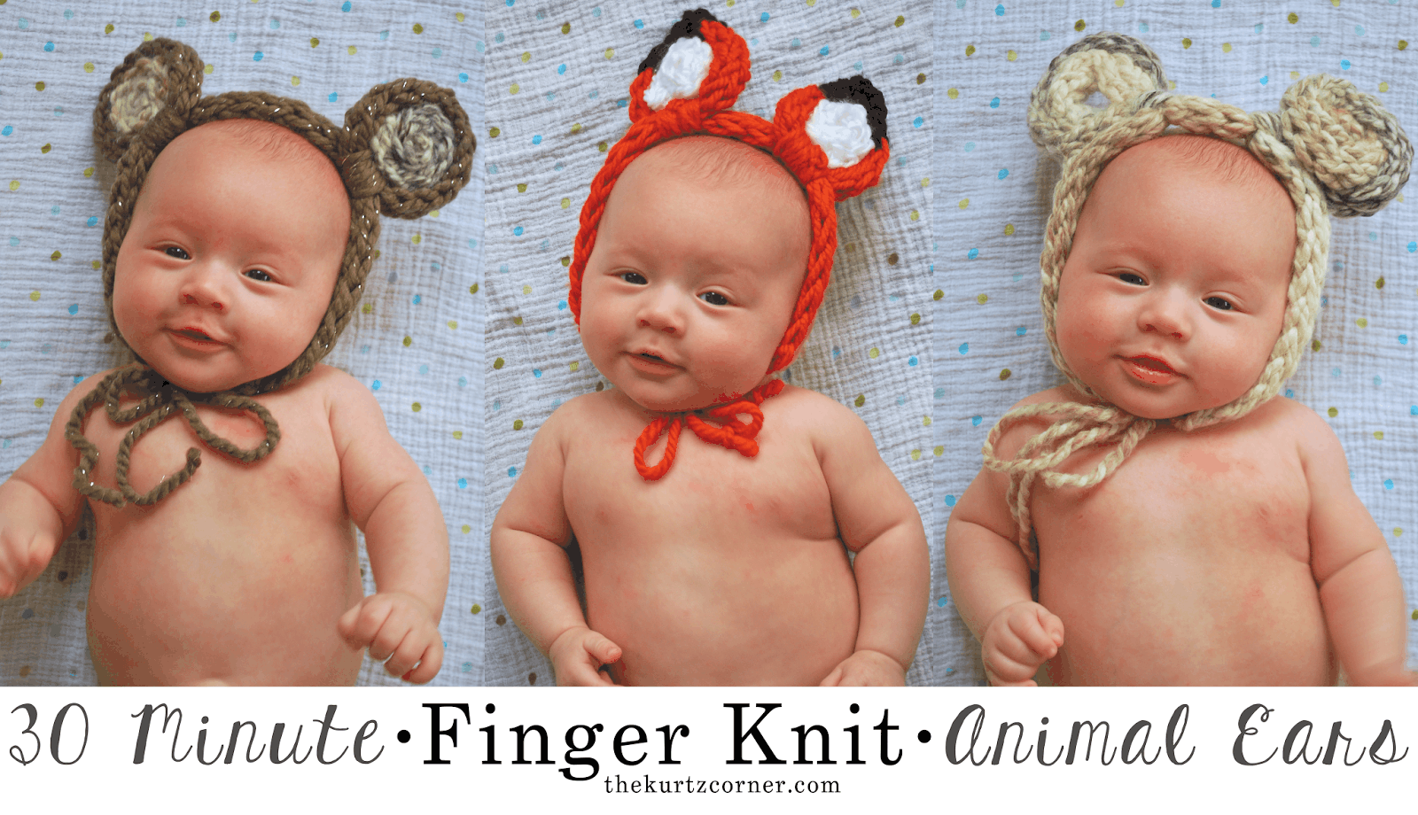 Finger knit animal ears
