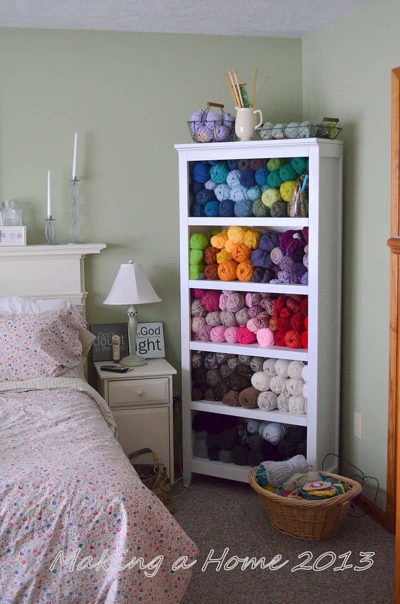 Corner yarn bookshelf