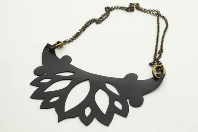 Leather cutout bib necklace