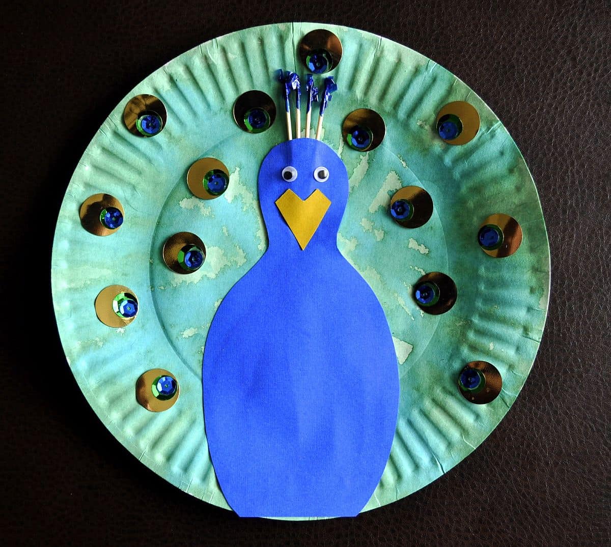 Paper plate sequin peacock craft