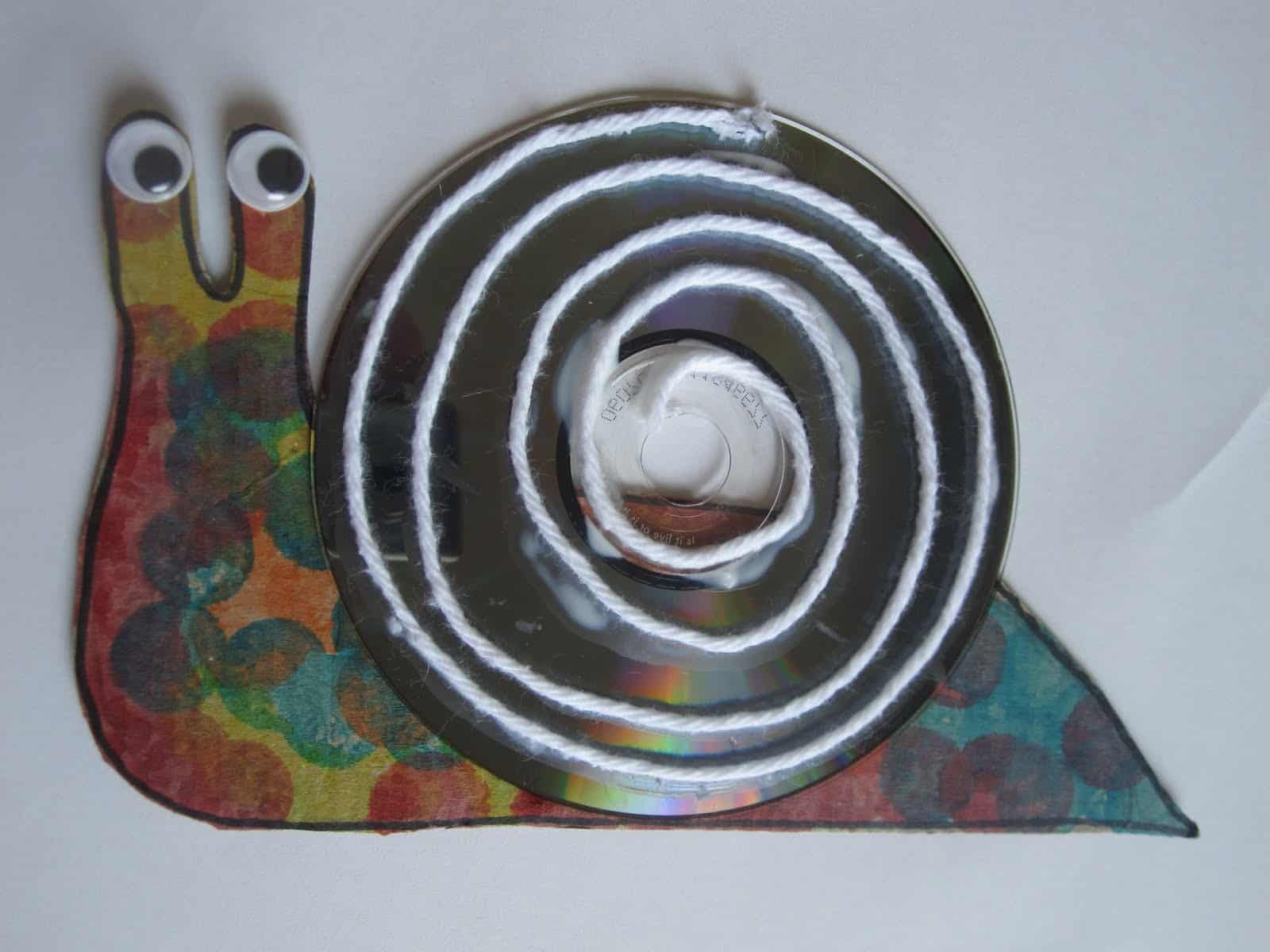 Reused CD snail craft