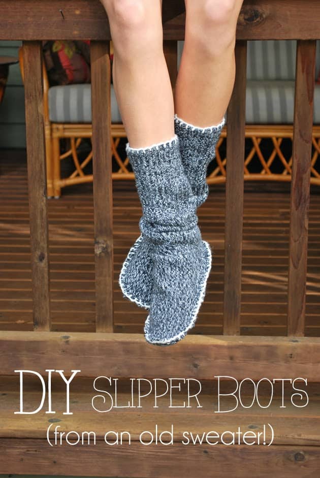 Upcycled sweater slipper boots