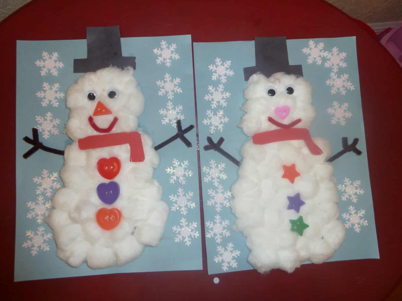 Cotton ball and button snowmen
