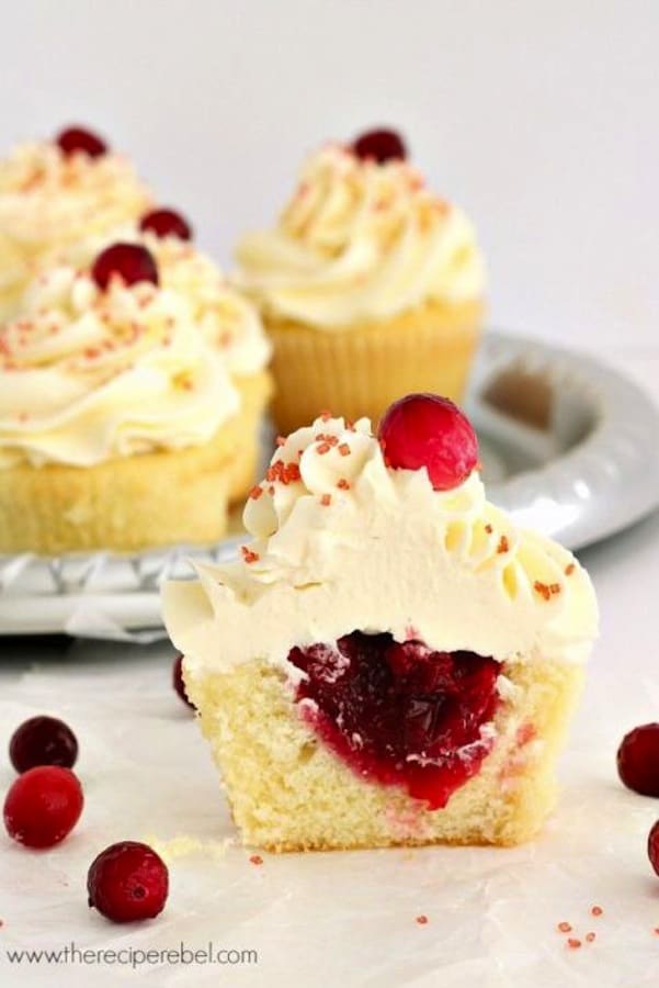 Cranberry vanilla cupcakes with white chocolate frosting