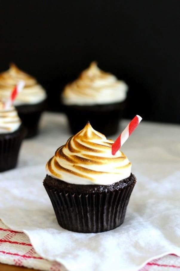 Hot chocolate cupcakes with toasted marshmallows