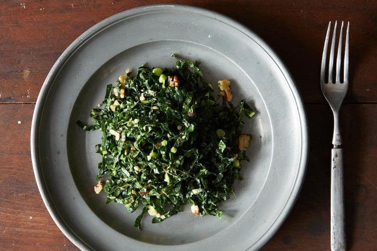 Lacinato kale and mint salad with spicy peanut dressing