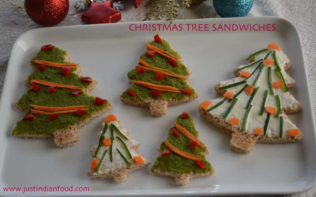 Open faced Christmas tree sandwiches