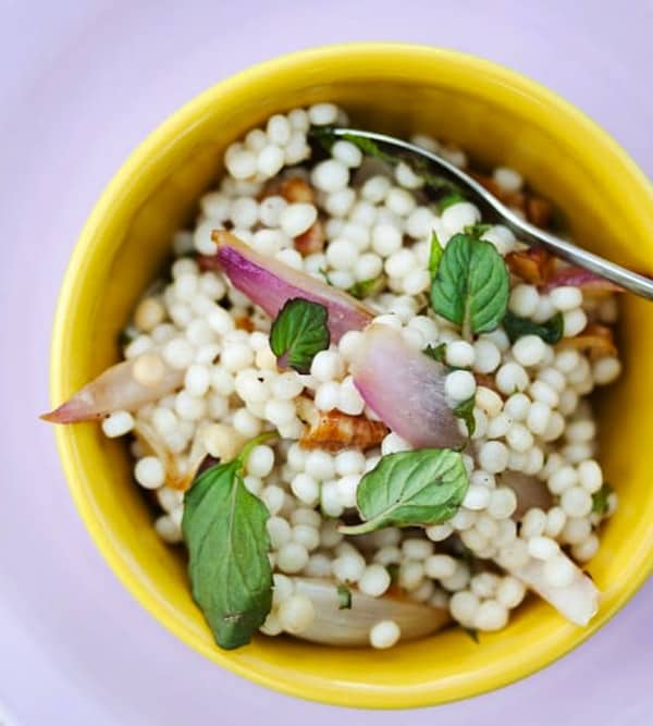 Pearl couscous salad with mint and pecans