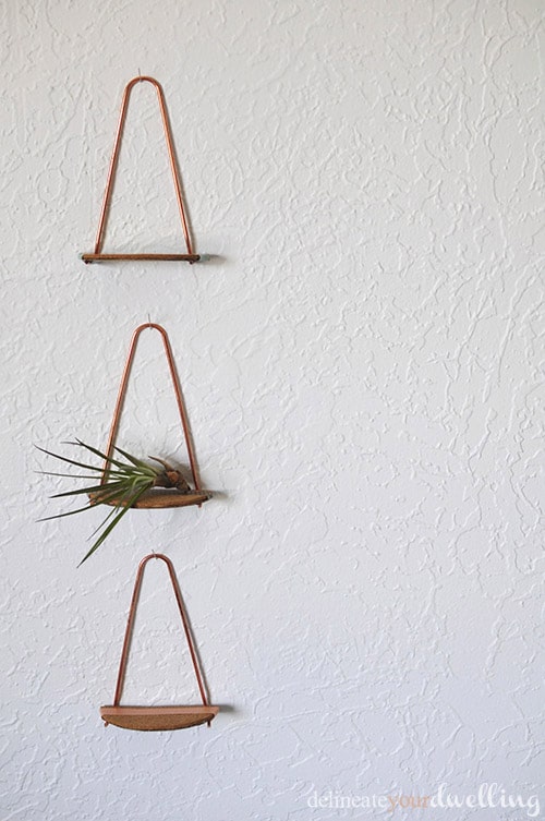 Miniature copper hanging shelves