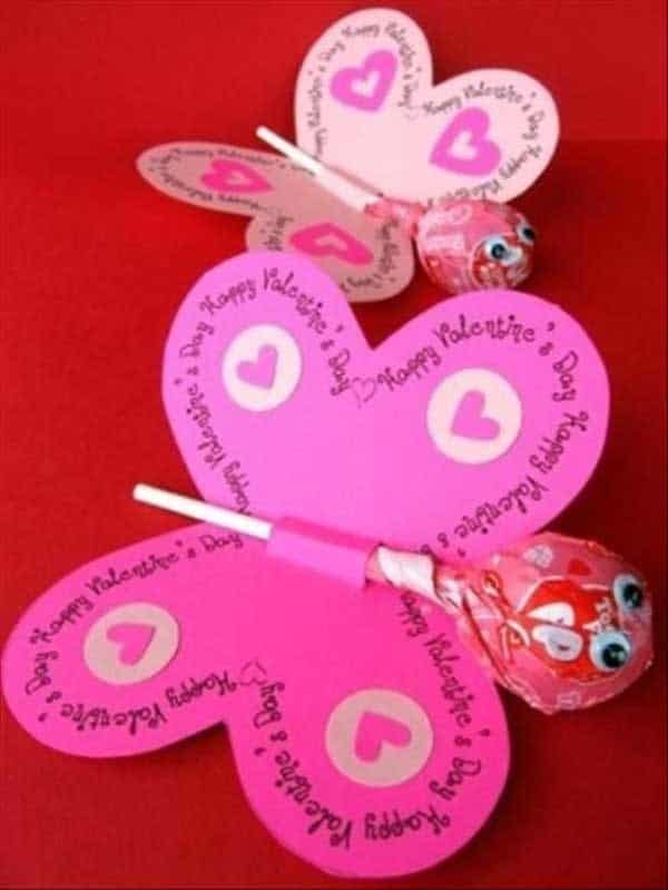Tootsie pop butterflies 15 Creative DIY Valentines for Kids