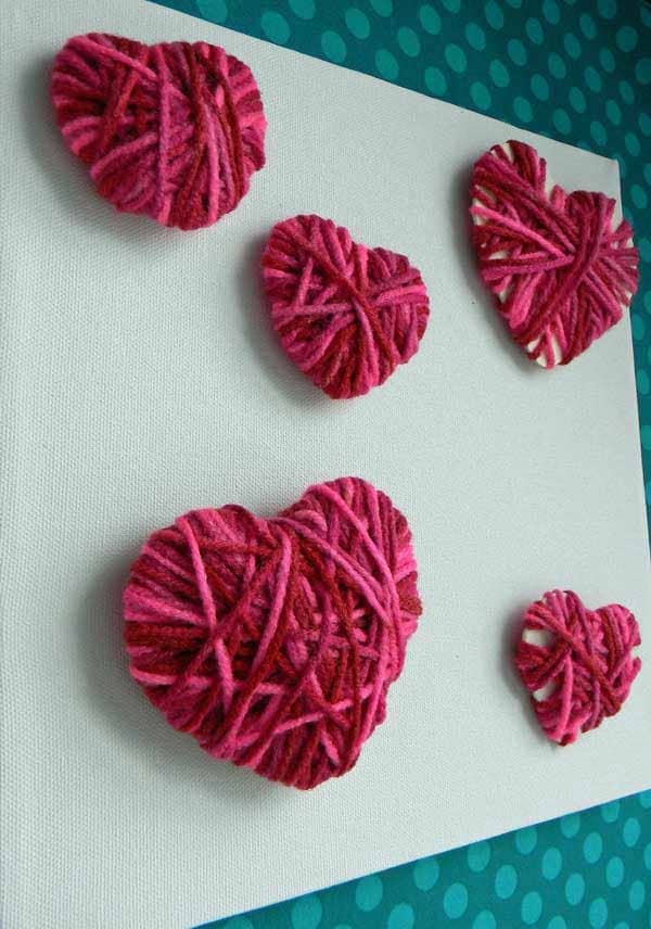 Yarn wrapped hearts