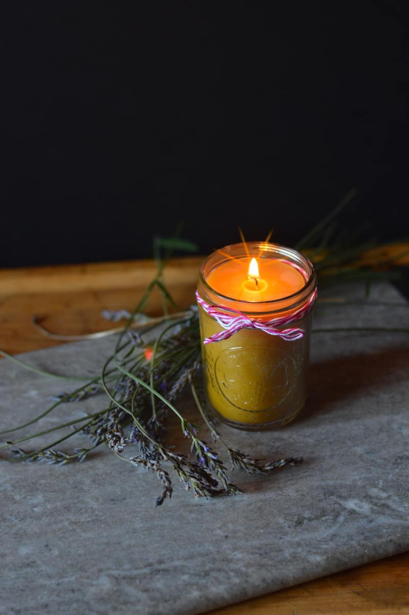 Mason jar beeswax candle