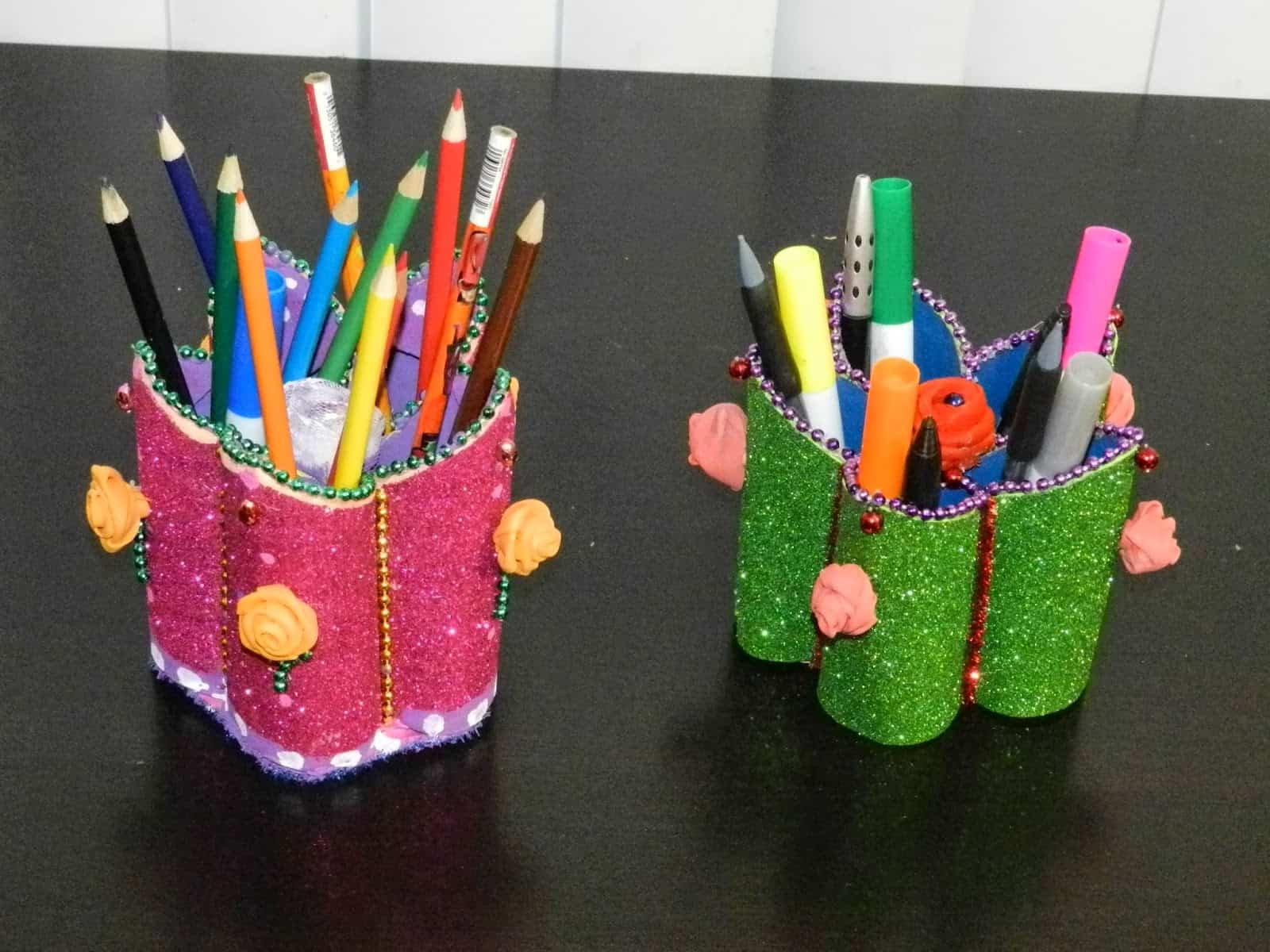 Glitter foam pencil holders