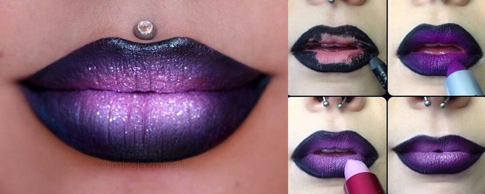 Purple ombre lips with glitter