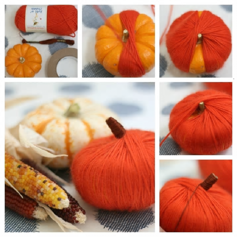 Yarn wrapped mini pumpkins