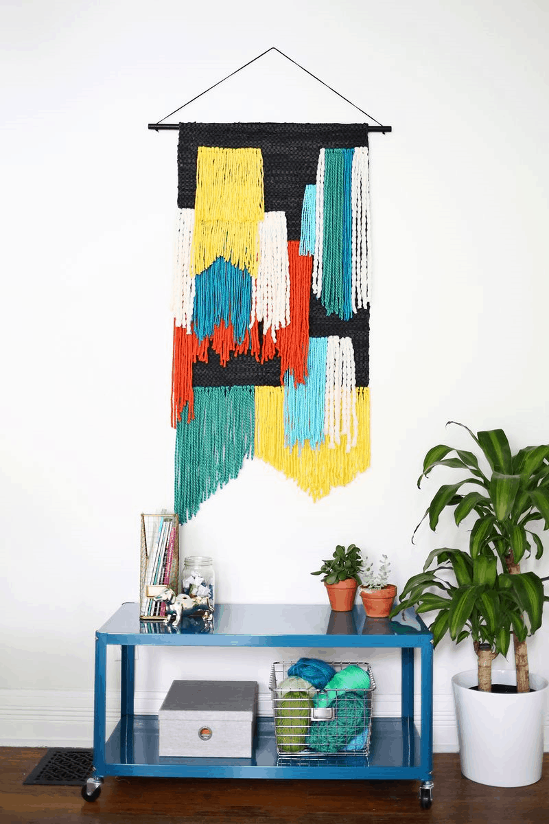 Colour blocked scrap yarn wall hanging
