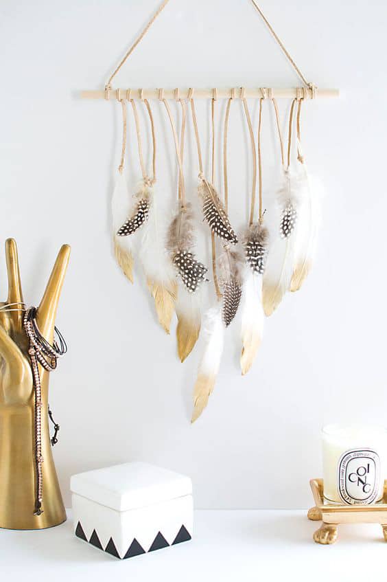 Leather and feather wall hanger