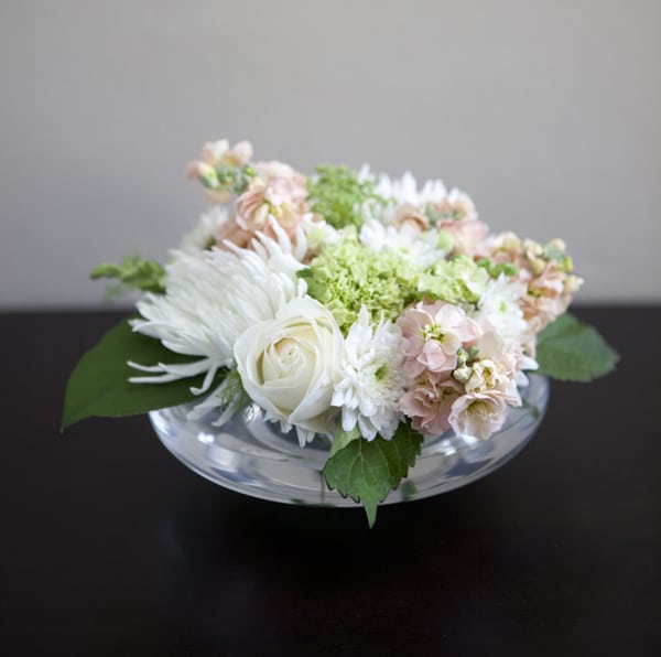 Wide vase flower arrangement