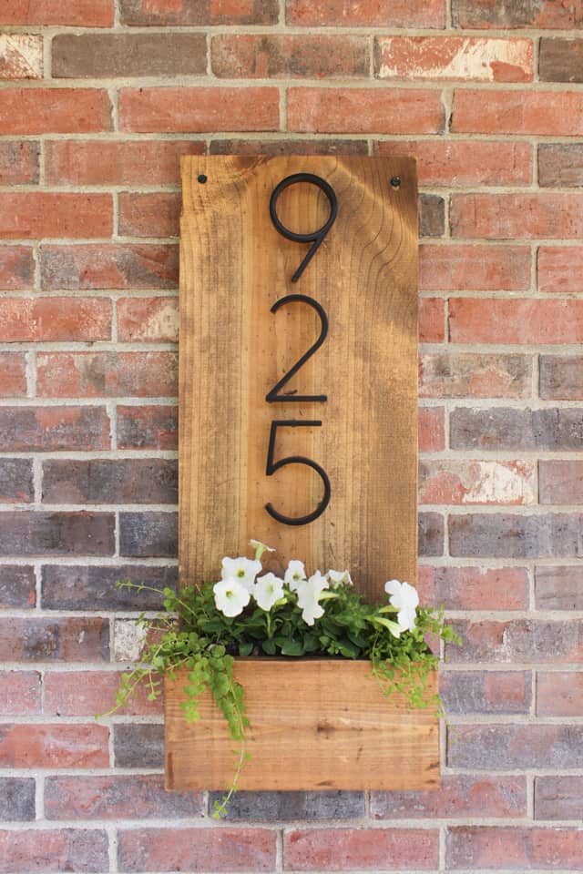 Wooden planter house sign