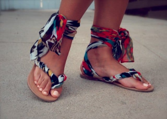 Colourful fabric gladiator sandals