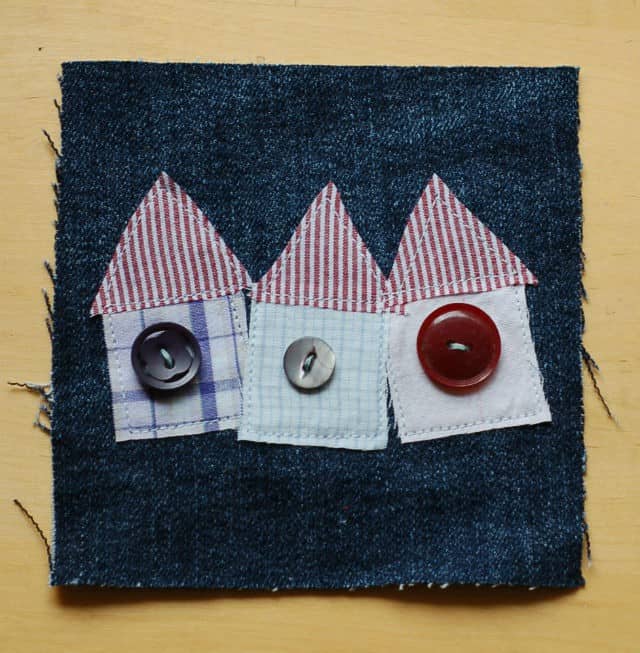 Fabric patch with denim and buttons