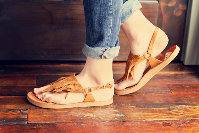Leather fringe sandals
