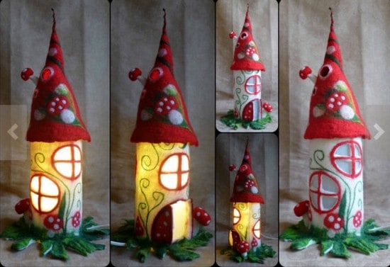Paper roll and felt fairy houses