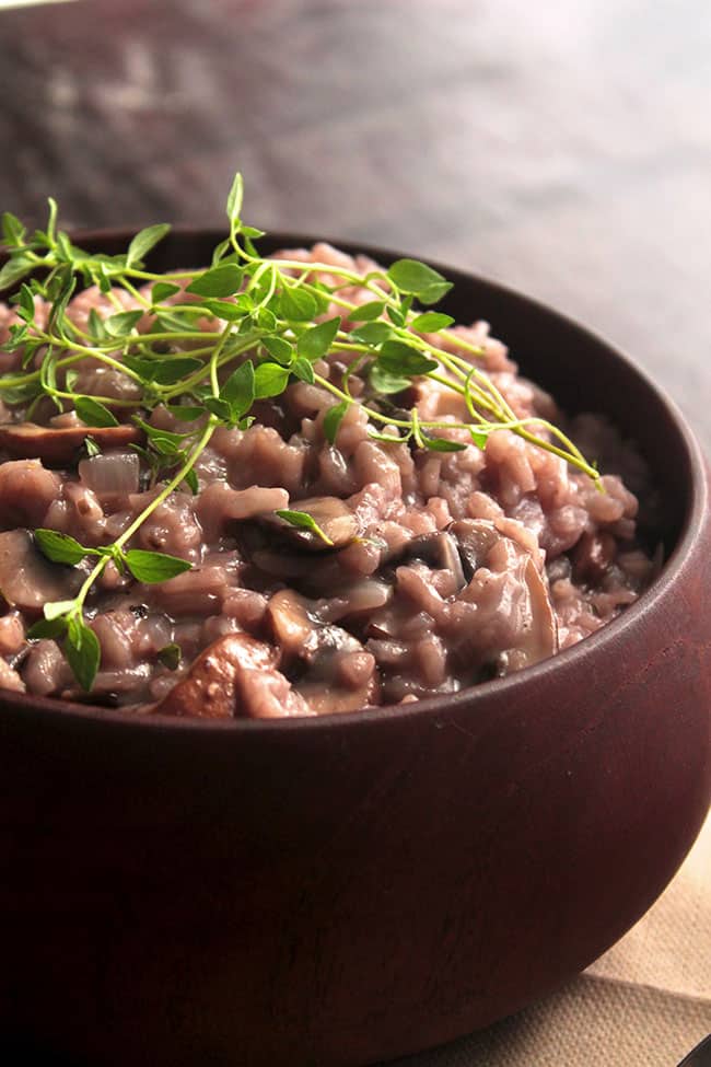 Red wine, mushroom, and thyme risotto