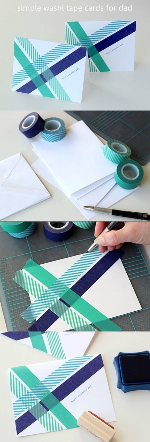Striped washi tape and type stamp card