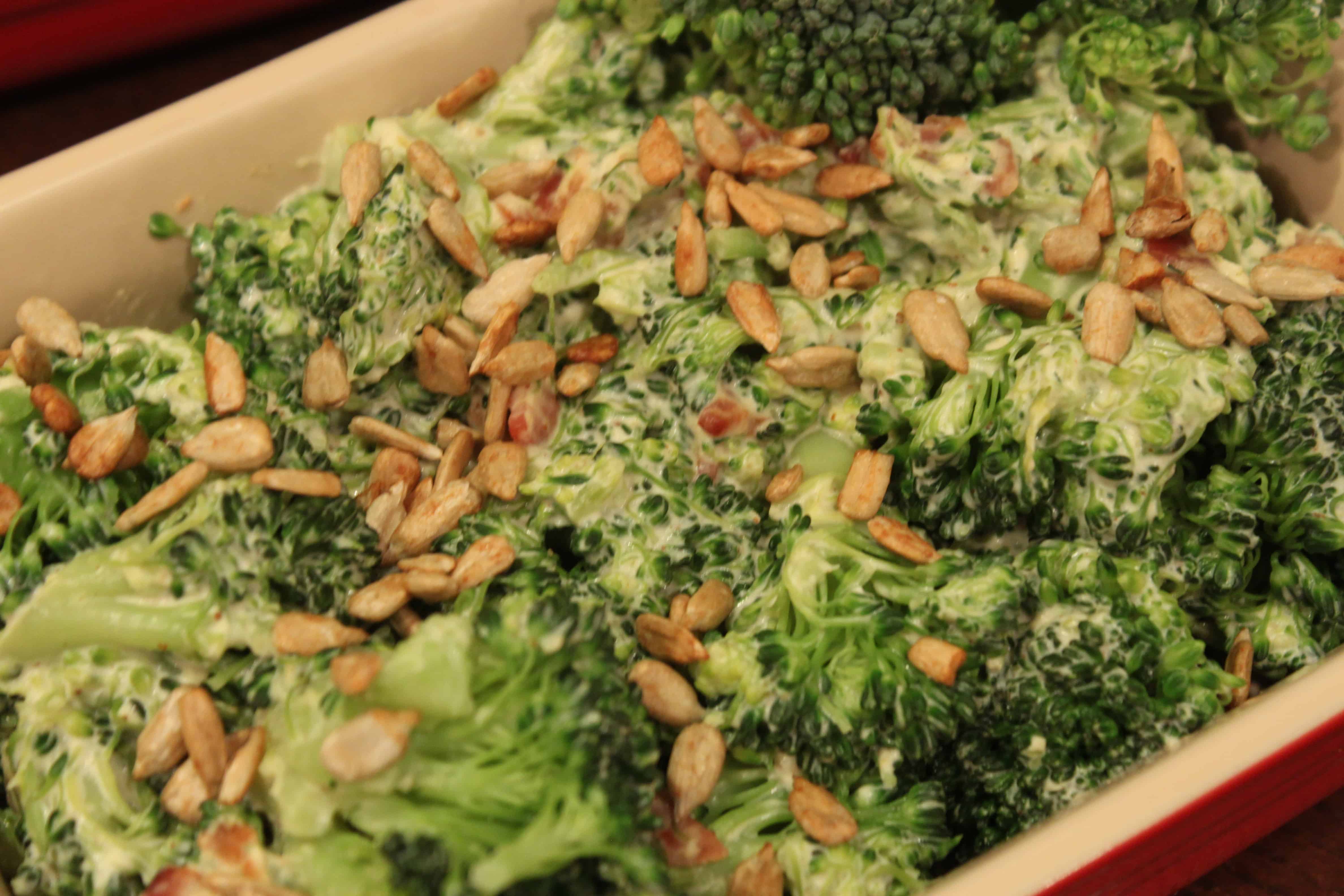 Cheese and broccoli casserole with sunflower seeds