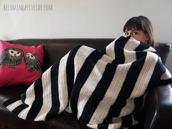 Monochrome crochet throw blanket