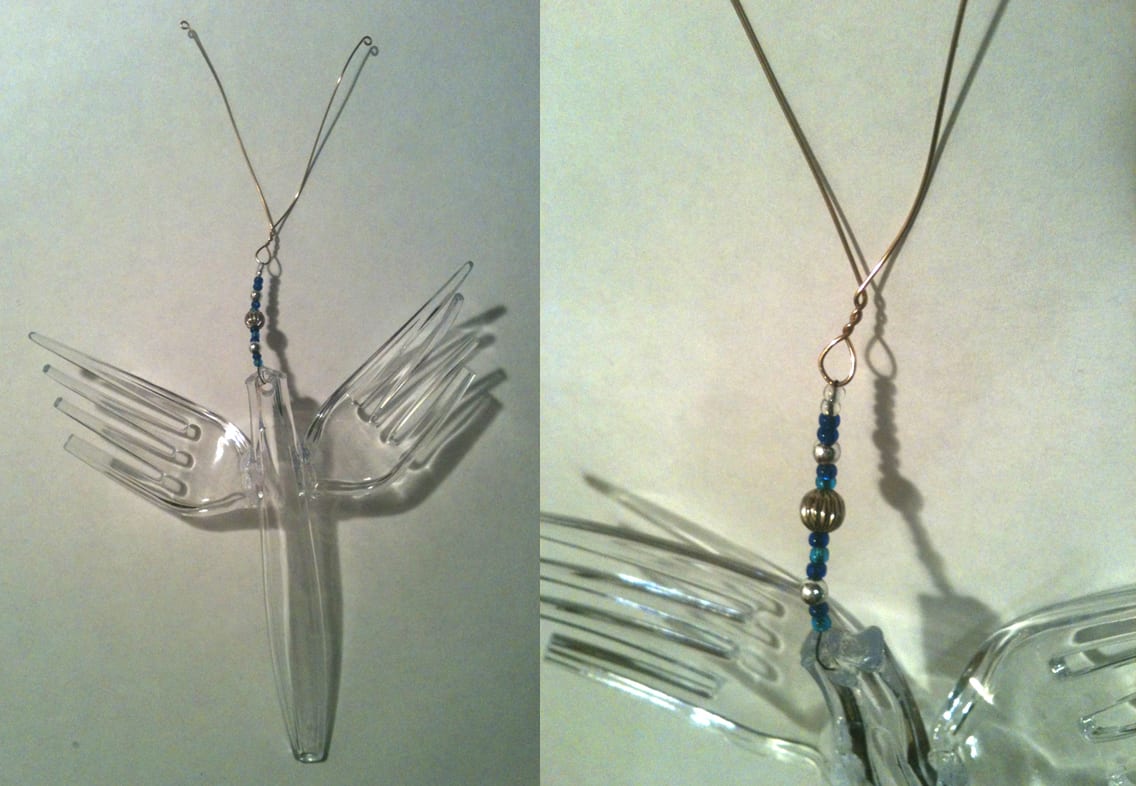 Plastic fork angel pendant