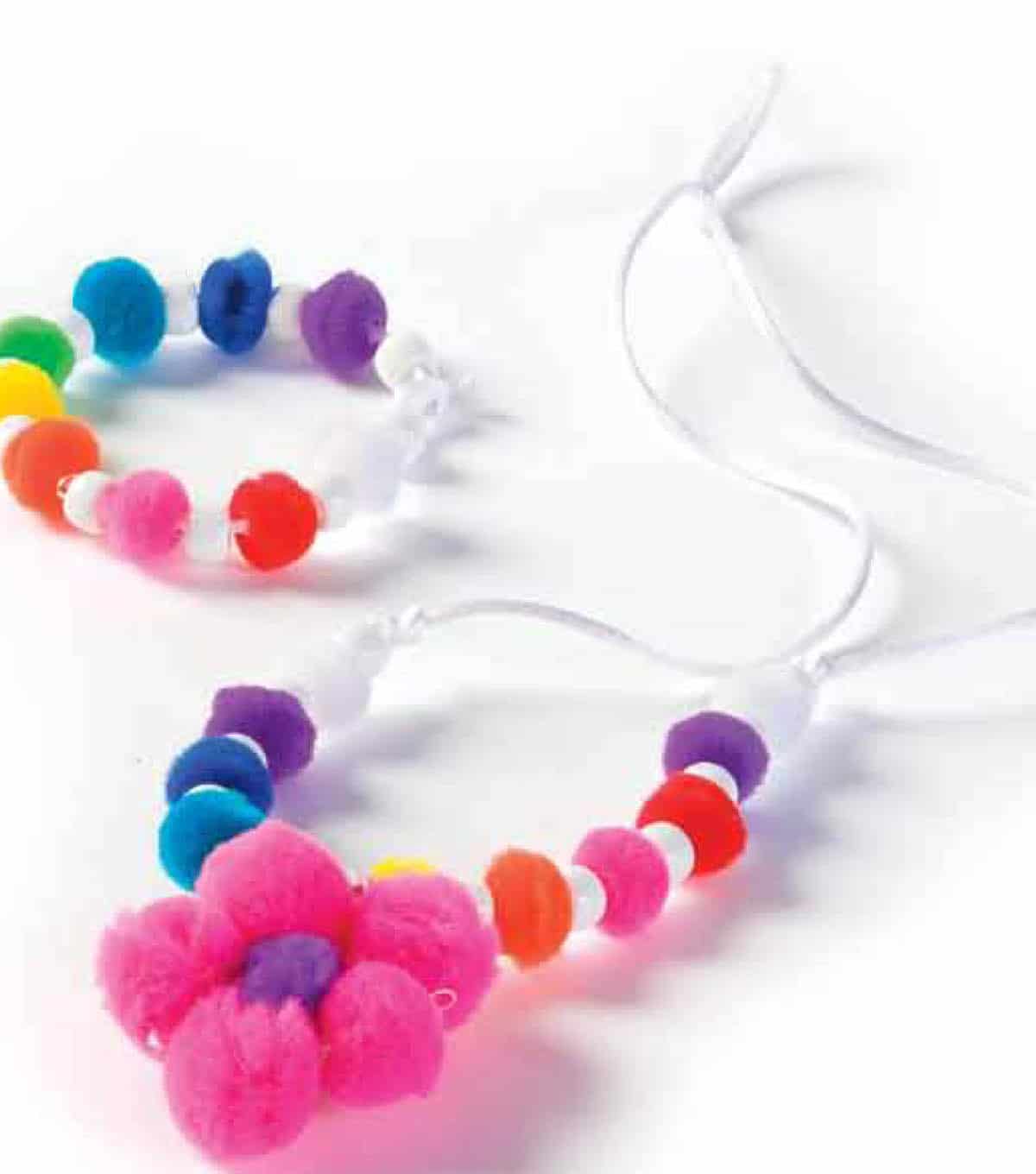 Pom poms and beads kids craft necklace