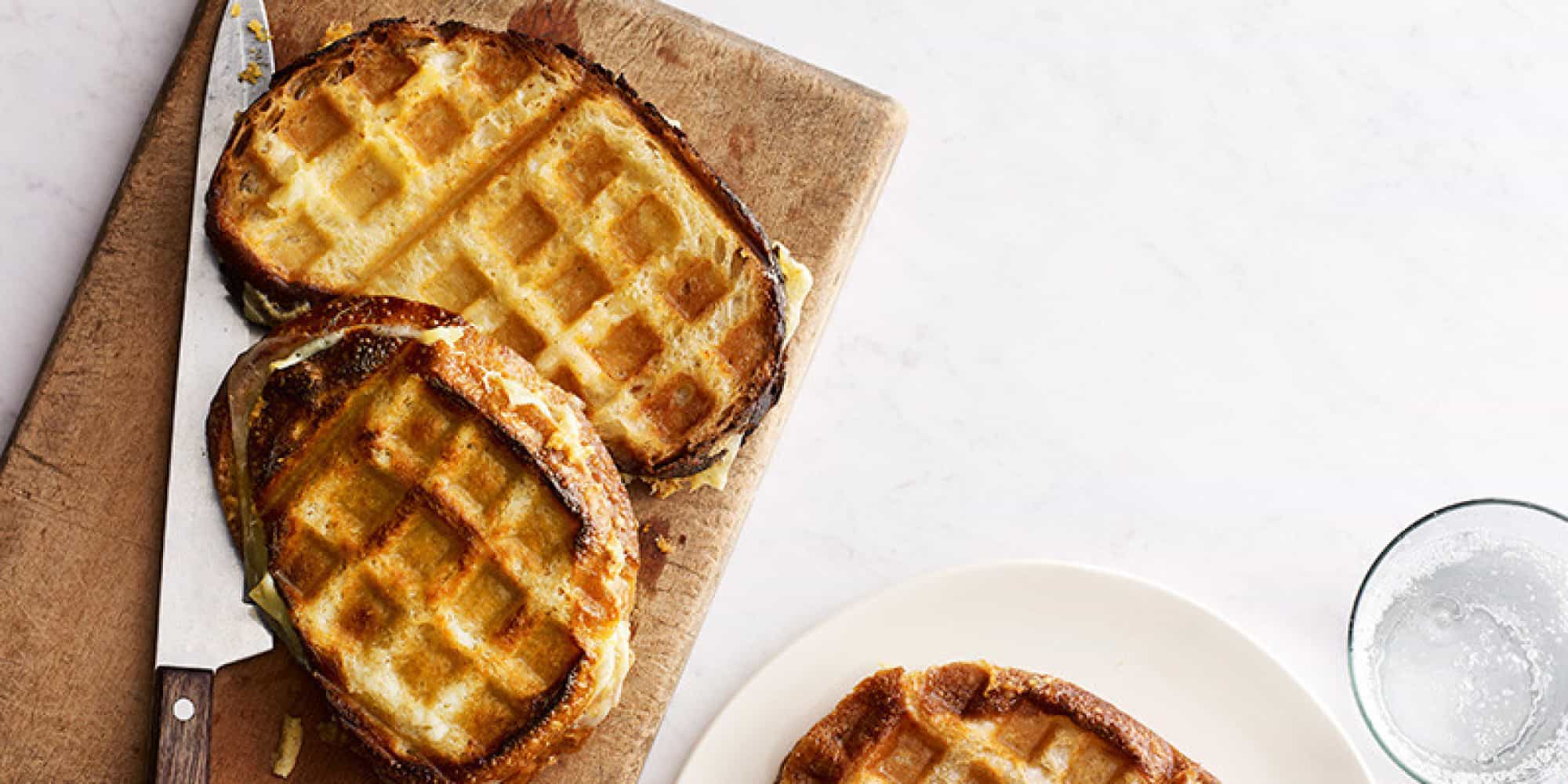Waffle iron grilled cheese sandwiches