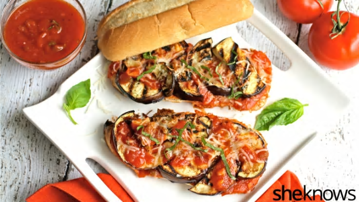 Grilled eggplant marinara sandwiches